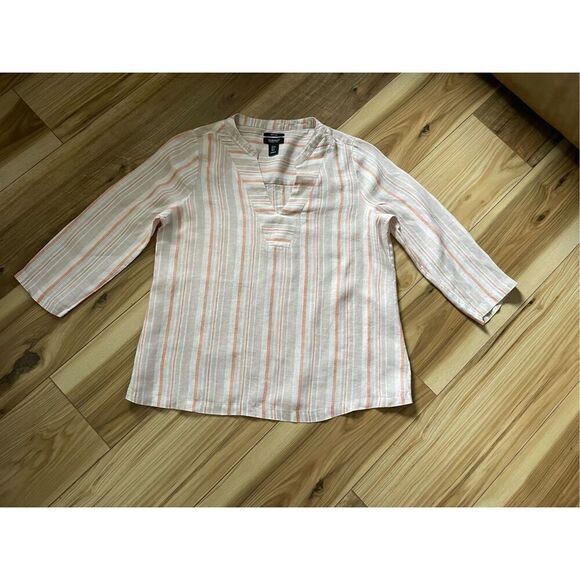 Jones & Co  100% Linen Blouse -Tunic Stripe Orange /Tan Size Small - Picture 1 of 6